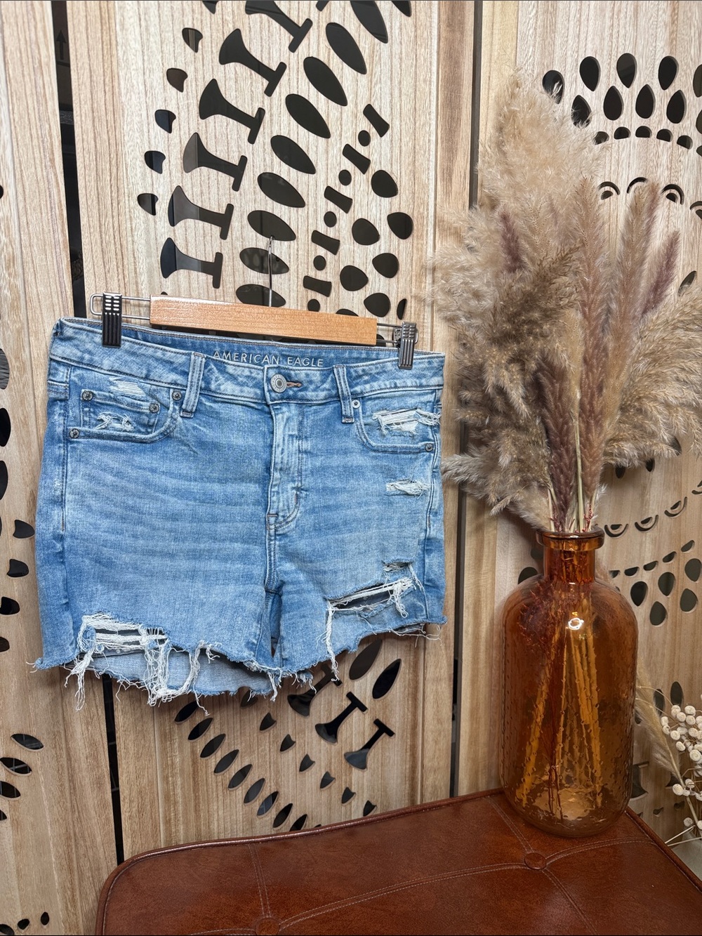 American Eagle Outfitters Light Wash Distressed Jean Shorts